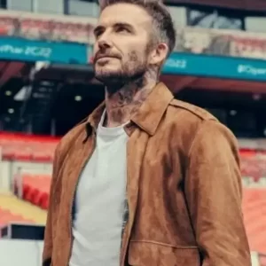 David Beckham Save Our Squad Brown Suede Leather Jacket