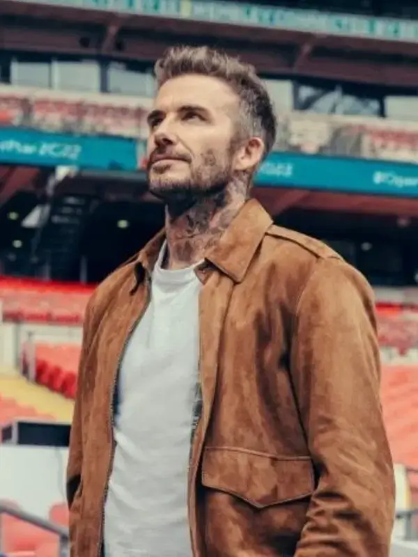 David Beckham Save Our Squad Brown Suede Leather Jacket