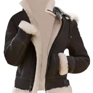 Karen SF Bomber Aviator Shearling Fur Brown Warm Winter Leather Jacket