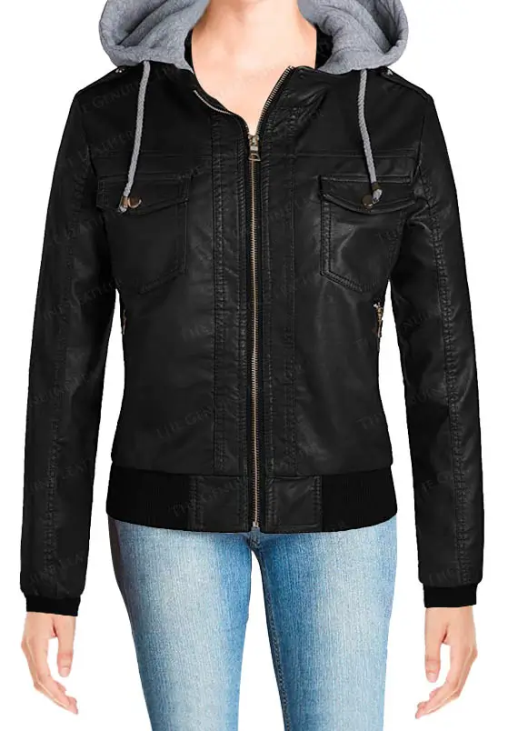 Women Hooded Leather Jacket