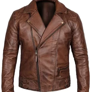 Men’s Vintage Quilted Brown Biker Jacket