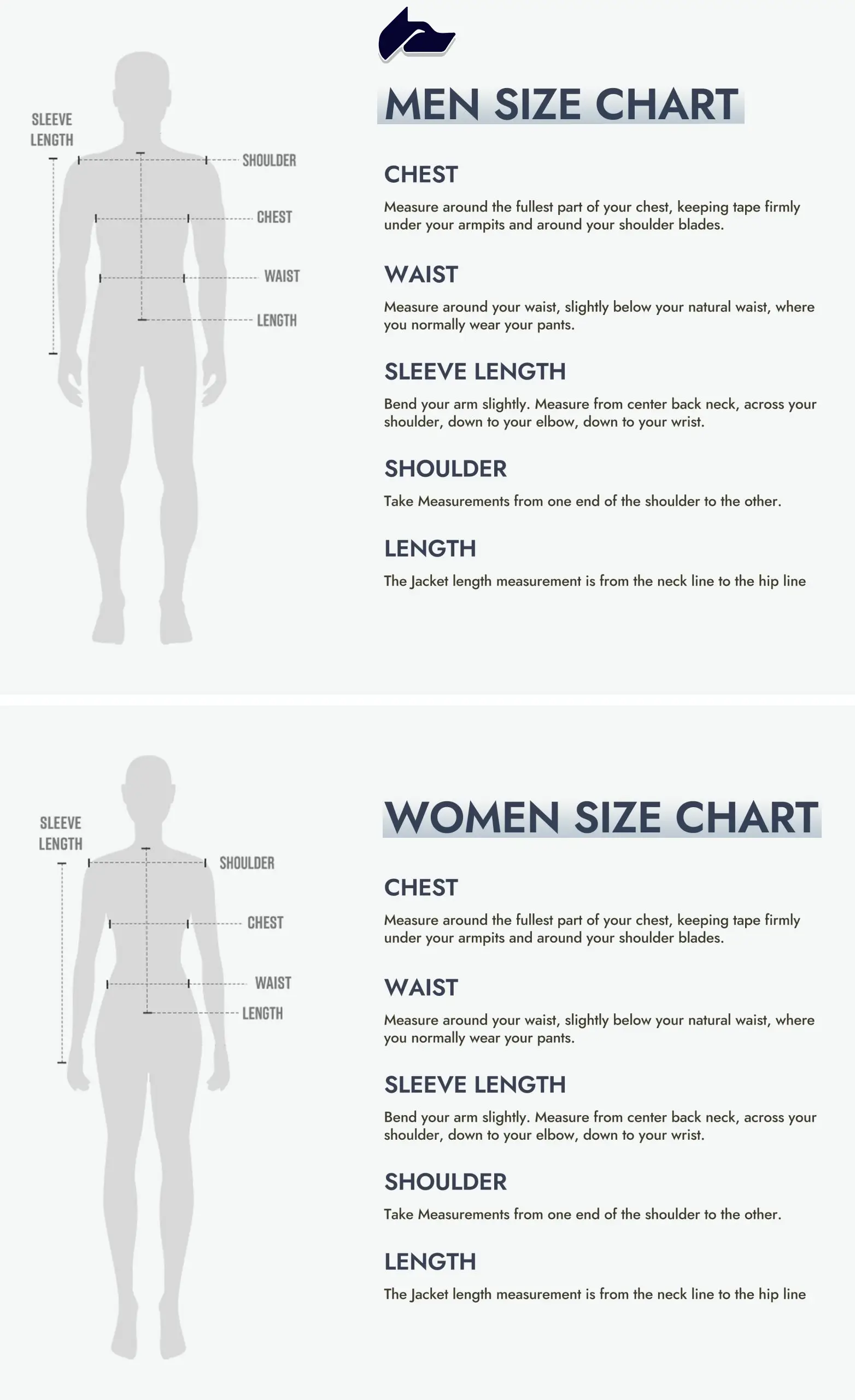 men women size guide for the alpha jacket scaled