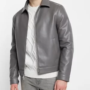 Grey Faux Leather Zip Jacket