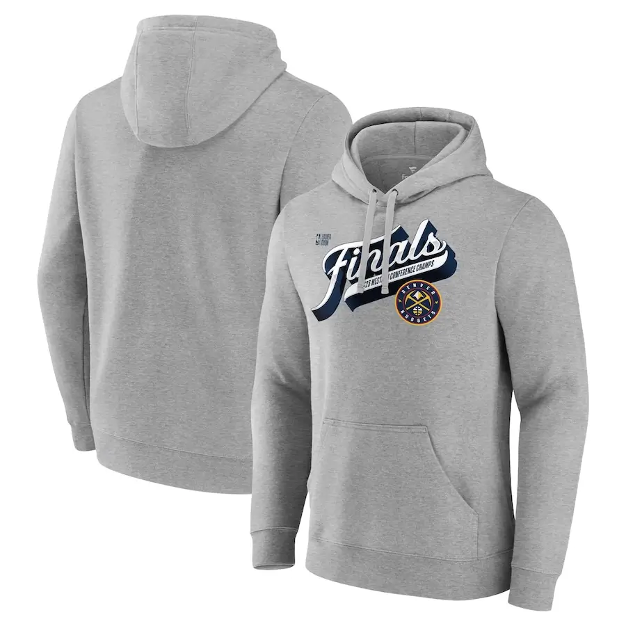 Men's Fanatics Branded Heather Gray Denver Nuggets 2023 Western Conference Champions Locker Room Authentic Pullover Hoodie