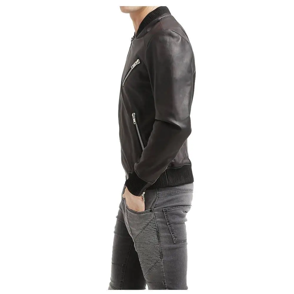 Men's Black Bomber Real Leather Jacket
