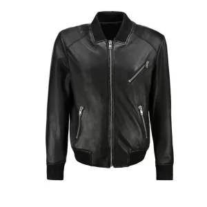 Men's Real Black Bomber Leather Jacket