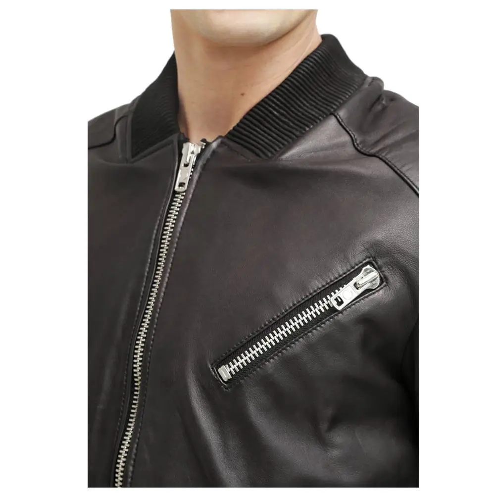 Men's Real Bomber Black Leather Jacket