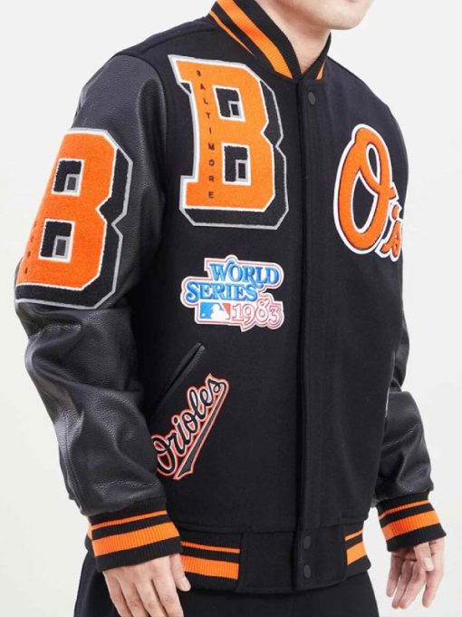 Baltimore Orioles Mashup Varsity Wool Leather Black Jacket