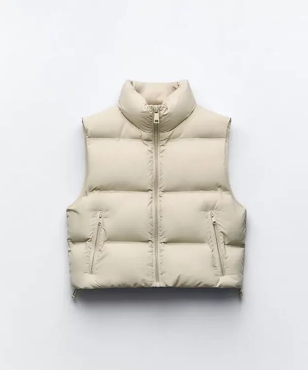 WATER AND WIND PROTECTION CROPPED QUILTED VEST CREAM